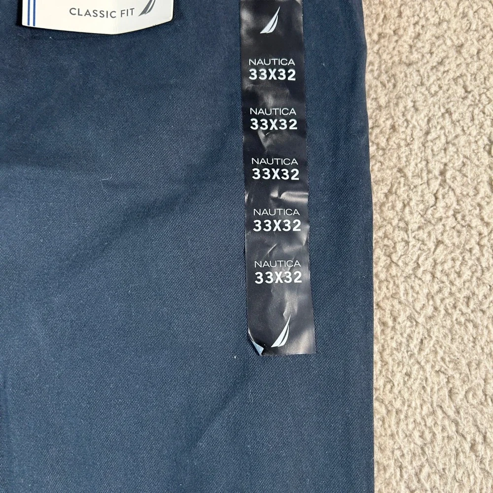 Nautica‎ Mens Classic Fit Flat Front Chino Pants Navy Blue Size 33W x 32L